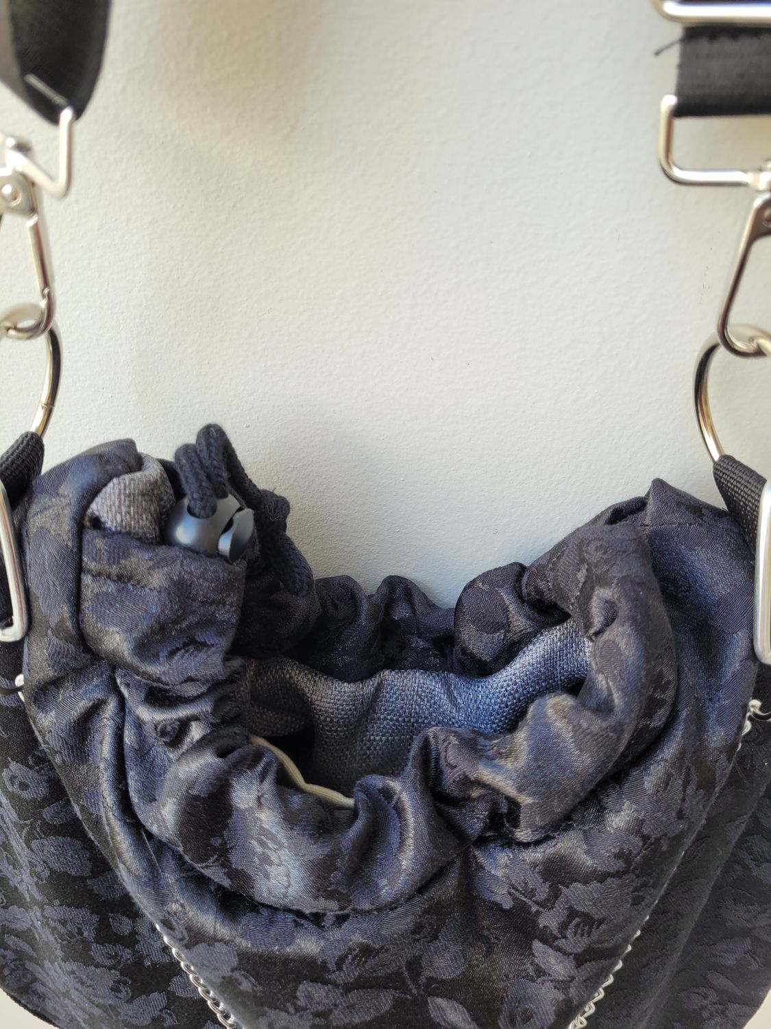 BLACK SATIN BROCADE CROSSBODY
