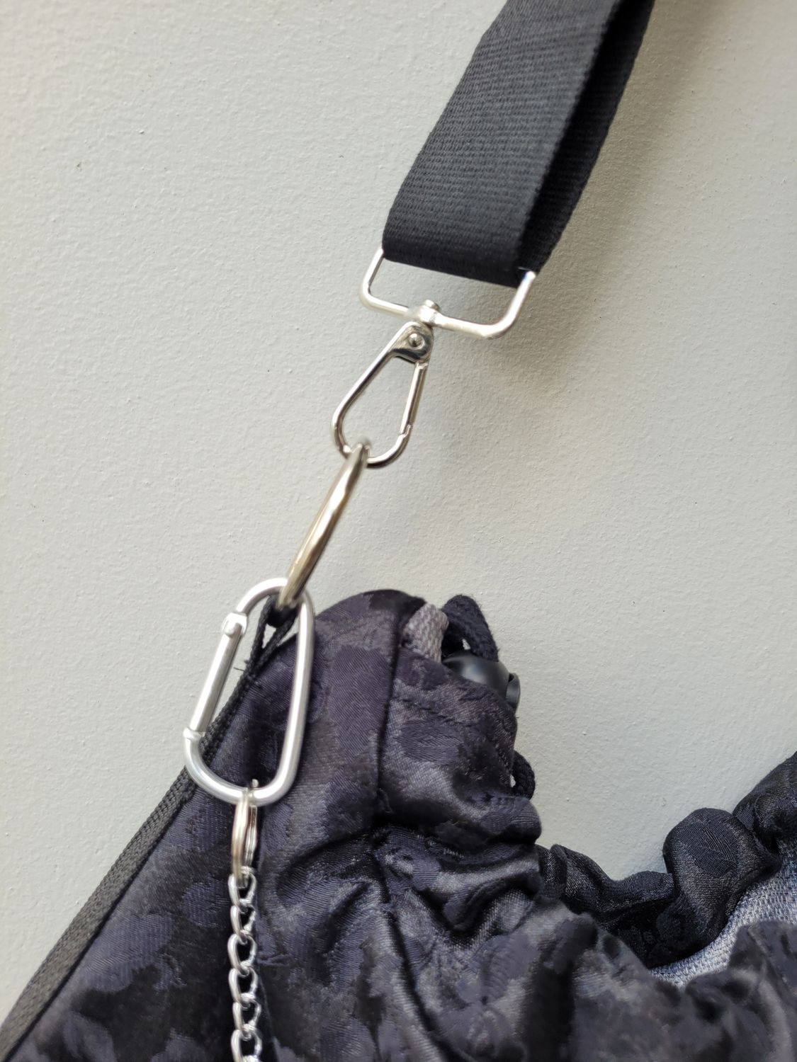 BLACK SATIN BROCADE CROSSBODY