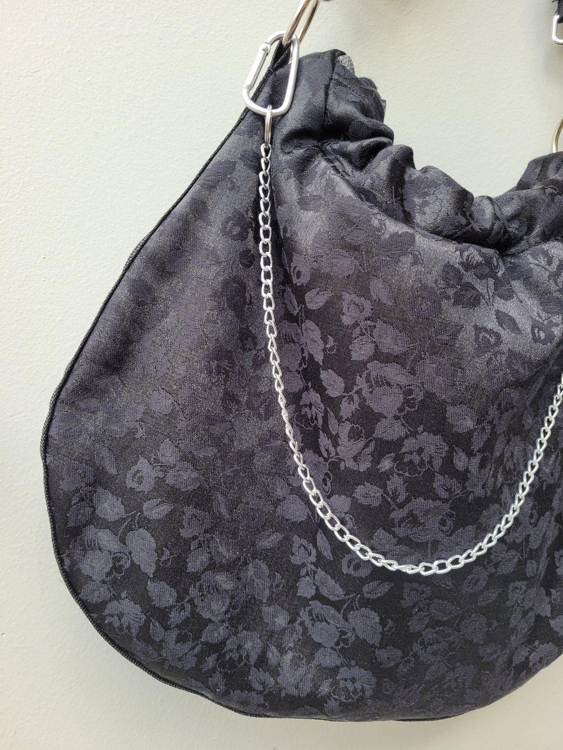 BLACK SATIN BROCADE CROSSBODY