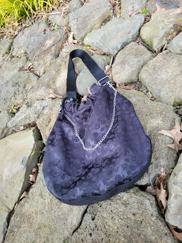 BLACK SATIN BROCADE CROSSBODY