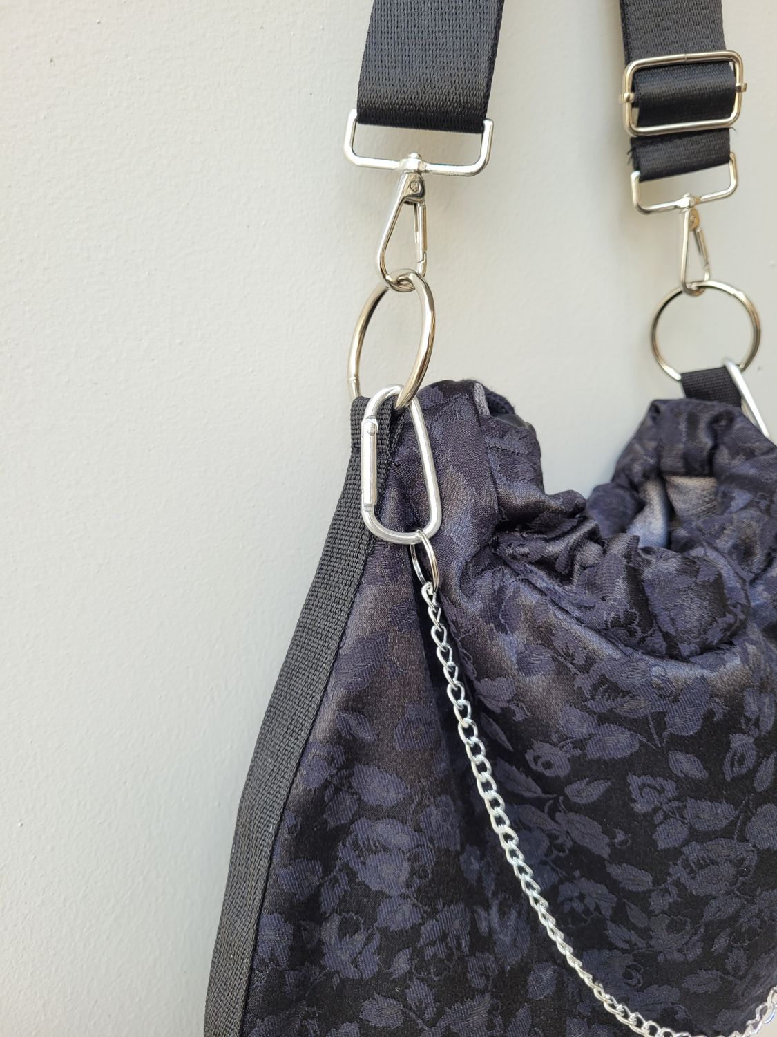 BLACK SATIN BROCADE CROSSBODY