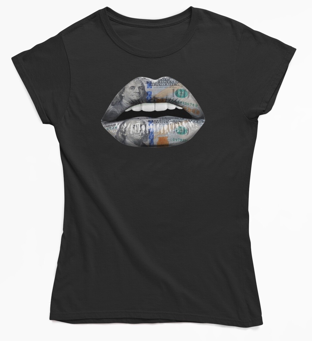 Dollar Lips Women Tshirt, Color: Black
