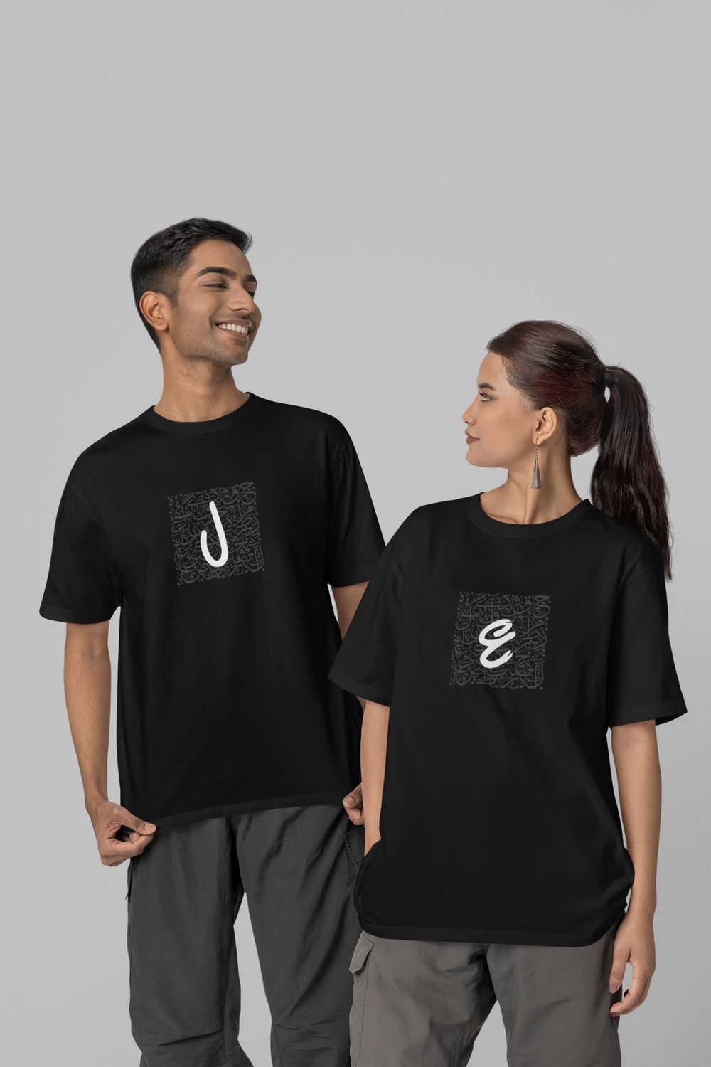 Arabic Calligraphy Letter (front and back) T-Shirt, Color: Black