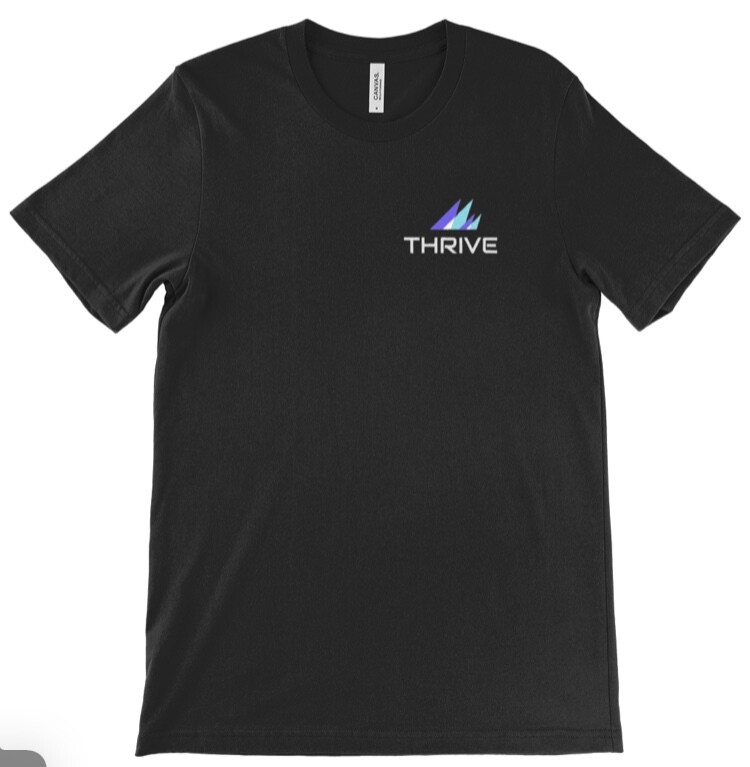 New! Thrive logo on left chest area! Black or white t-shirt