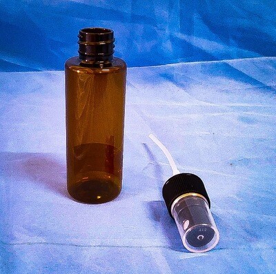 PET 80 mL Tubular Dark Amber Plastic Bottle Threaded with Black Ribbed Pump Spray