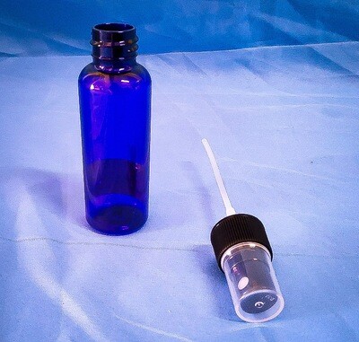 PET 50 mL Boston Cobalt Blue Plastic Bottle Threaded with Black Ribbed Pump Spray
