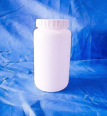 White 500 grams Plastic Packer Bottle with Ribbed White Cap and Silver Induction Liner