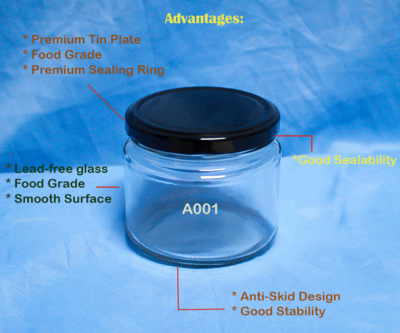 Multi-purpose Glass Bottle 10 oz / 295 mL with 82 mm Black Cap (H=3 in x W=3.3 in)