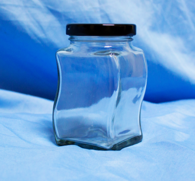 Wavy Multi-purpose Glass Bottle 8 oz / 236 mL with 58 mm Black Cap (H=4 in x W=2.3 in)