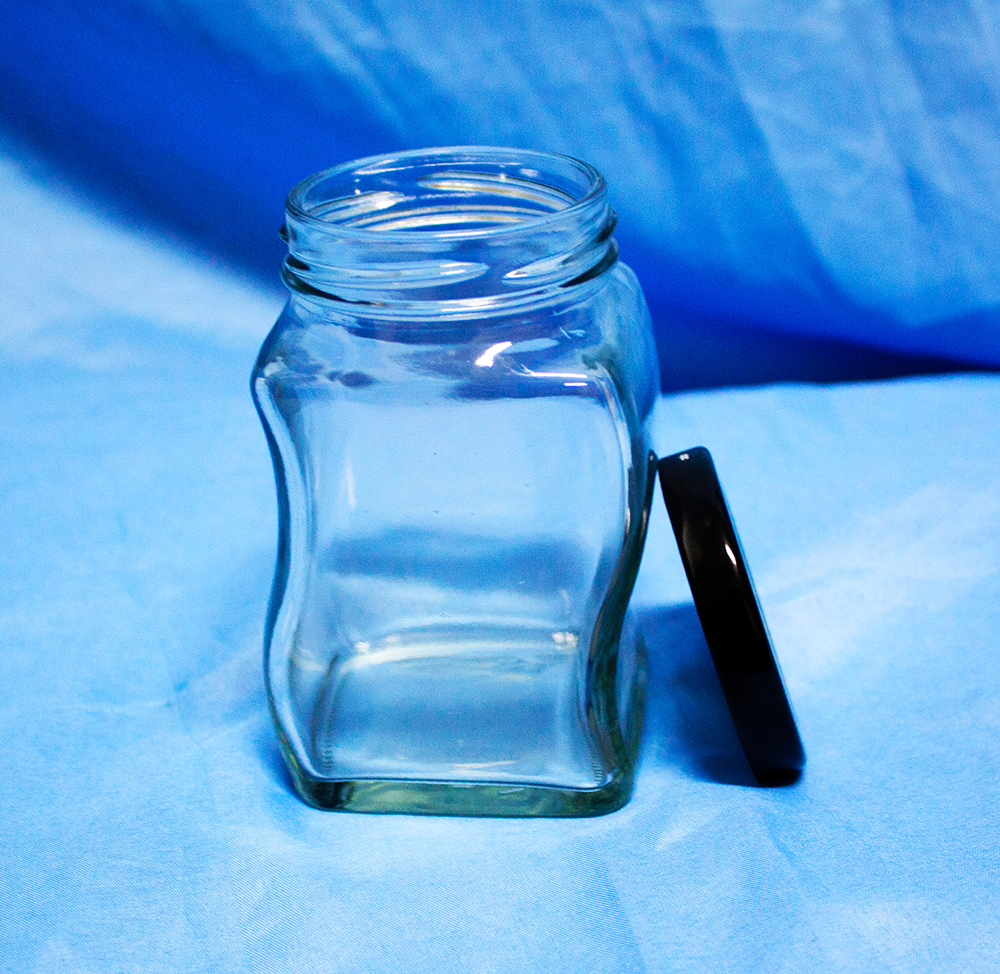 Wavy Multi-purpose Glass Bottle 8 oz / 236 mL with 58 mm Black Cap (H=4 in x W=2.3 in)