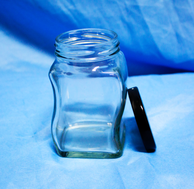 Wavy Multi-purpose Glass Bottle 8 oz / 236 mL with 58 mm Black Cap (H=4 in x W=2.3 in)