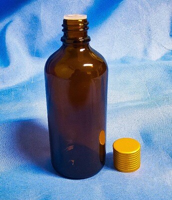 Amber Colored Container with Gold Aluminum Cap and Plug Glass Type