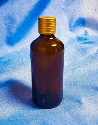 Amber Colored Container with Gold Aluminum Cap and Plug Glass Type