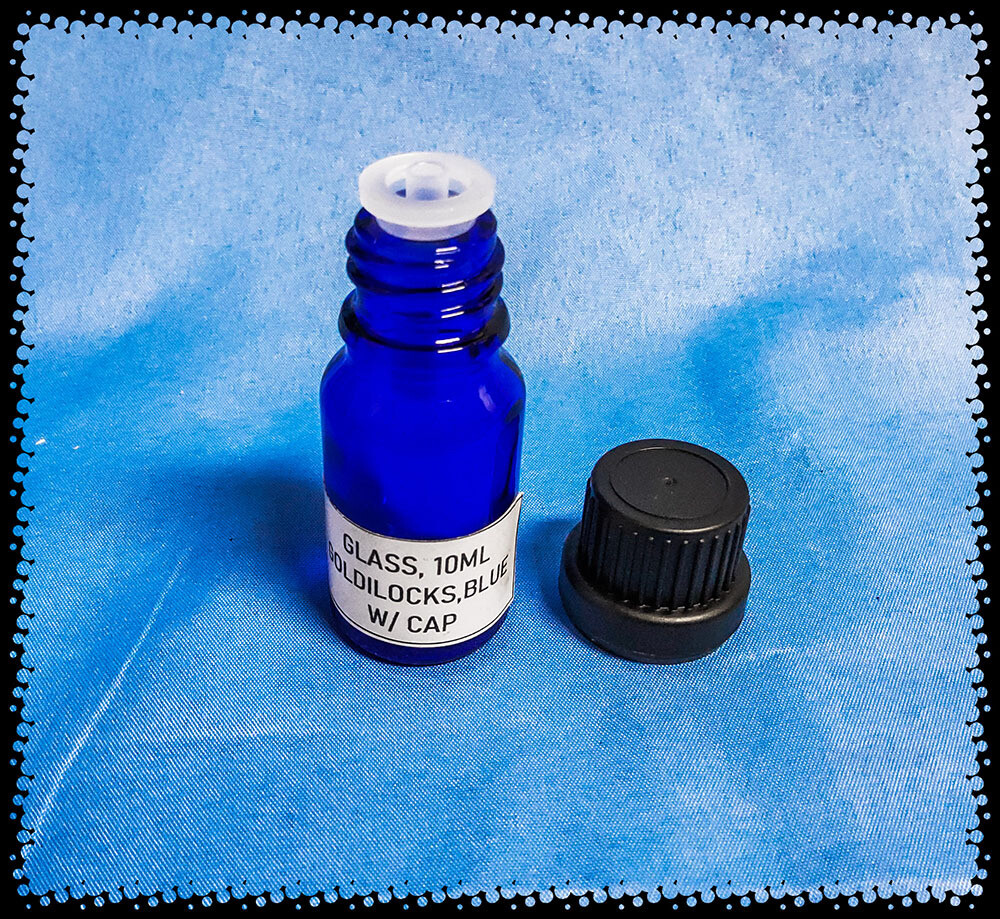 Cobalt Blue Glass Bottle with Black Cap and Plug Reducer, Size: 10 mL