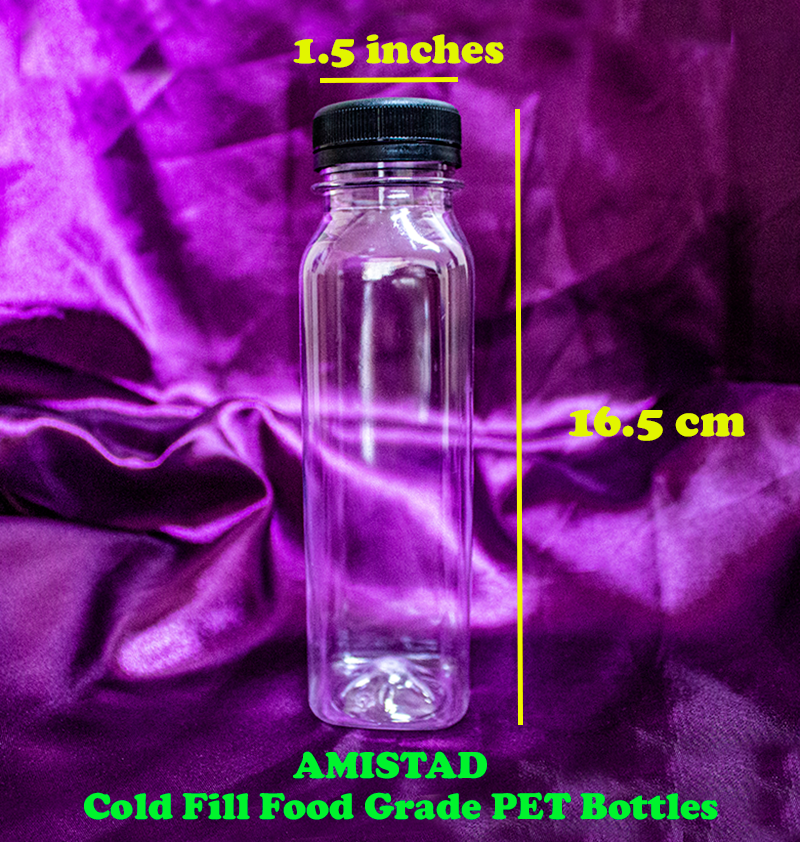 A0115 Clear Food Grade 250 mL PET Cold Fill Square Plastic Bottle with Black Cap (pc)
