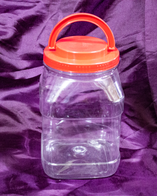 PET Plastic 3 Liter Wide Mouth Square Jar with Induction Liner and Red Cap