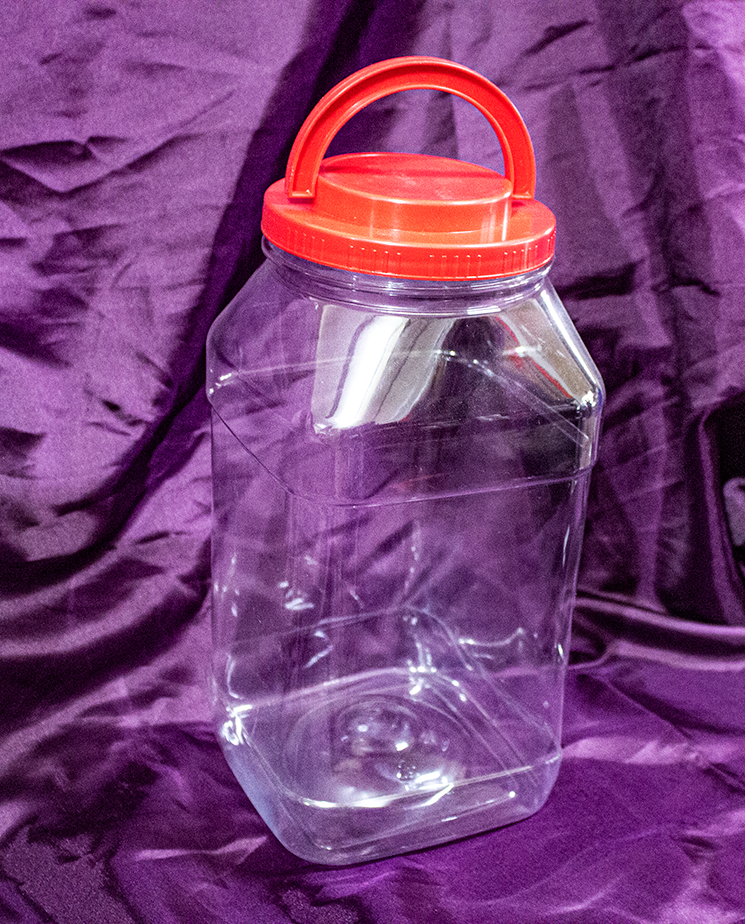 PET Plastic 5 Liter Wide Mouth Square Jar with Induction Liner and Red Cap PET Plastic 5 Liter Wide Mouth Square Jar with Induction Liner and Red Cap