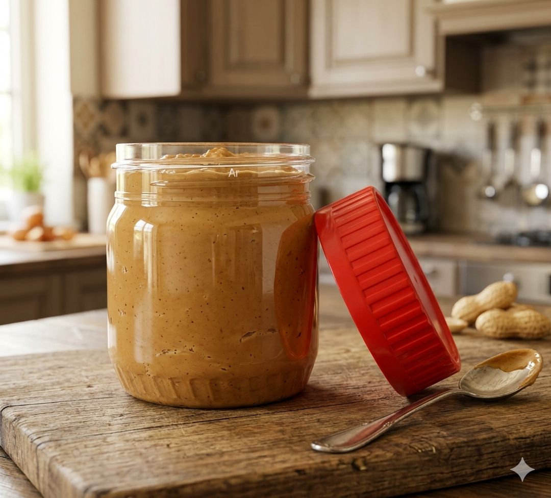 Peanut Butter PET Jar 170 grams with 56 mm Cap, Cap Color: Red