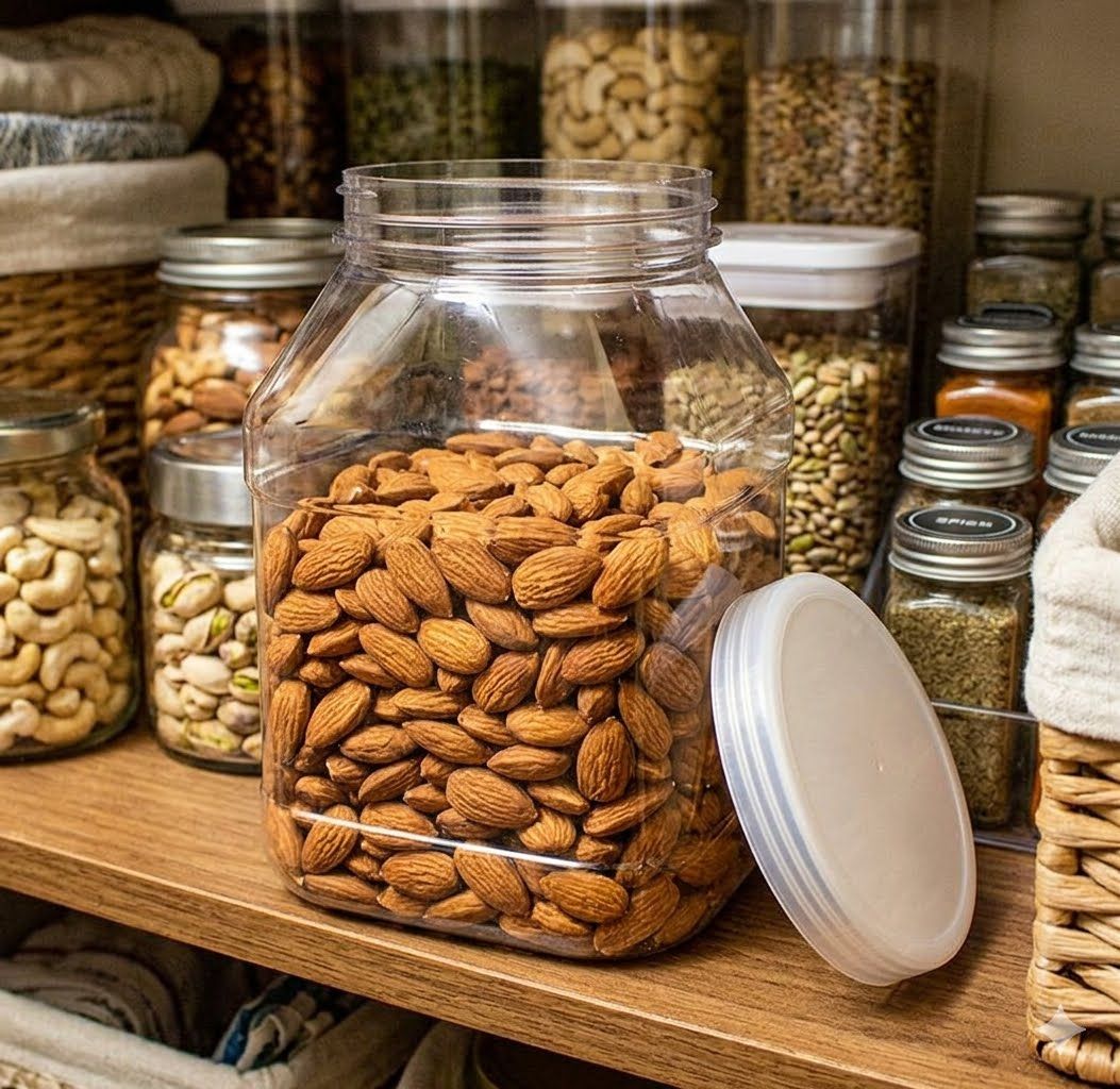 Wide Mouth 1.5 L Square PET Jar with 90 mm Cap, Cap Color: Natural