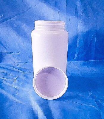 White 500 grams Plastic Packer Bottle with Ribbed White Cap and Silver Induction Liner