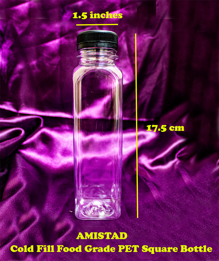 A0116 Clear Food Grade 300 mL PET Cold Fill Square Plastic Bottle with Black Cap (pc)