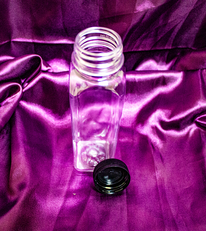 A0116 Clear Food Grade 300 mL PET Cold Fill Square Plastic Bottle with Black Cap (pc)