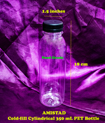 A0118 Clear Food Grade 350 mL PET Cold Fill Cylindrical Plastic Bottle with Black Cap (pc) A0118 Clear Food Grade 350 mL PET Cold Fill Cylindrical Plastic Bottle with Black Cap (pc)