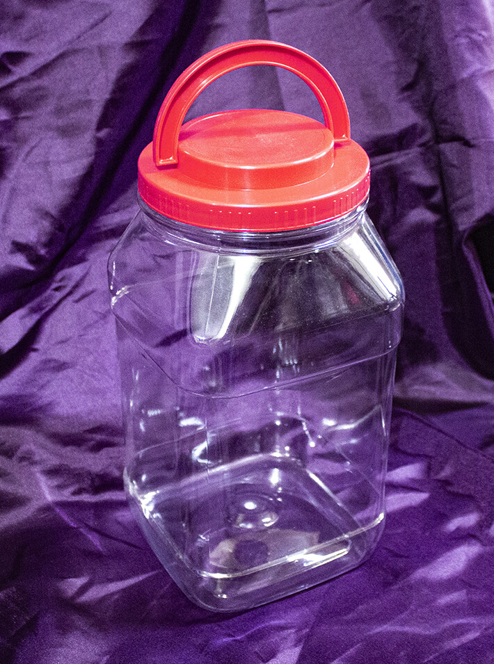 A0145-R PET Plastic 4 Liter Wide Mouth Square Jar with Induction Liner and Red Cap With Handle A0145-R PET Plastic 4 Liter Wide Mouth Square Jar with Induction Liner and Red Cap With Handle