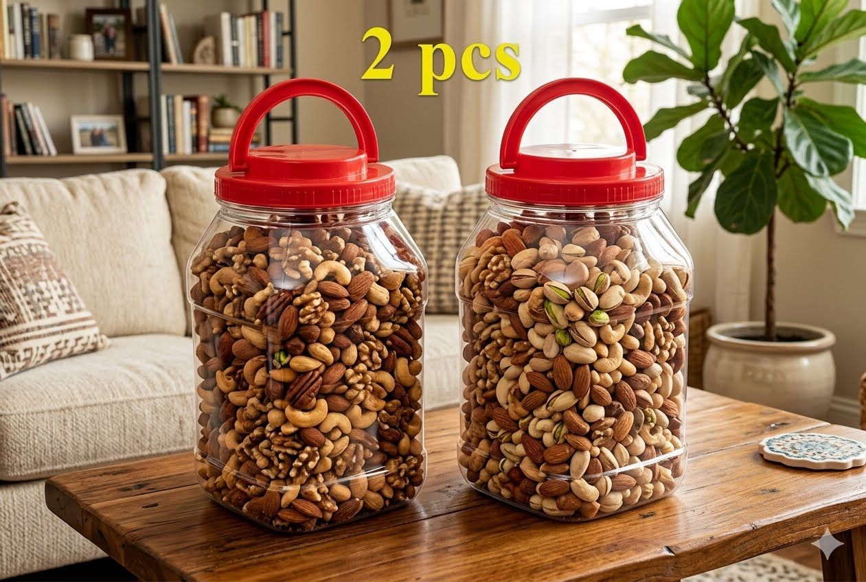 A0145-R PET Plastic 4 Liter Wide Mouth Square Jar with Induction Liner and Red Cap With Handle A0145-R PET Plastic 4 Liter Wide Mouth Square Jar with Induction Liner and Red Cap With Handle