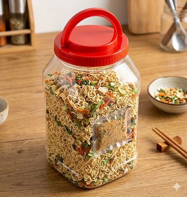 A0145-R PET Plastic 4 Liter Wide Mouth Square Jar with Induction Liner and Red Cap With Handle