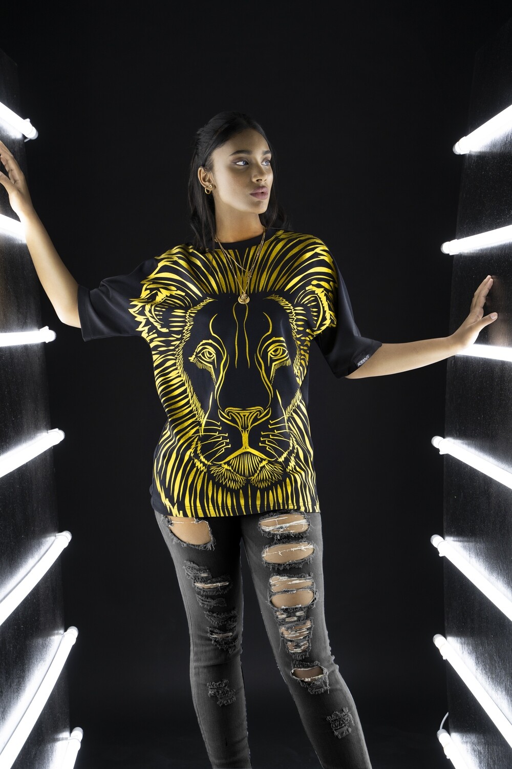 Women’s T-shirt, Lion Black & Gold