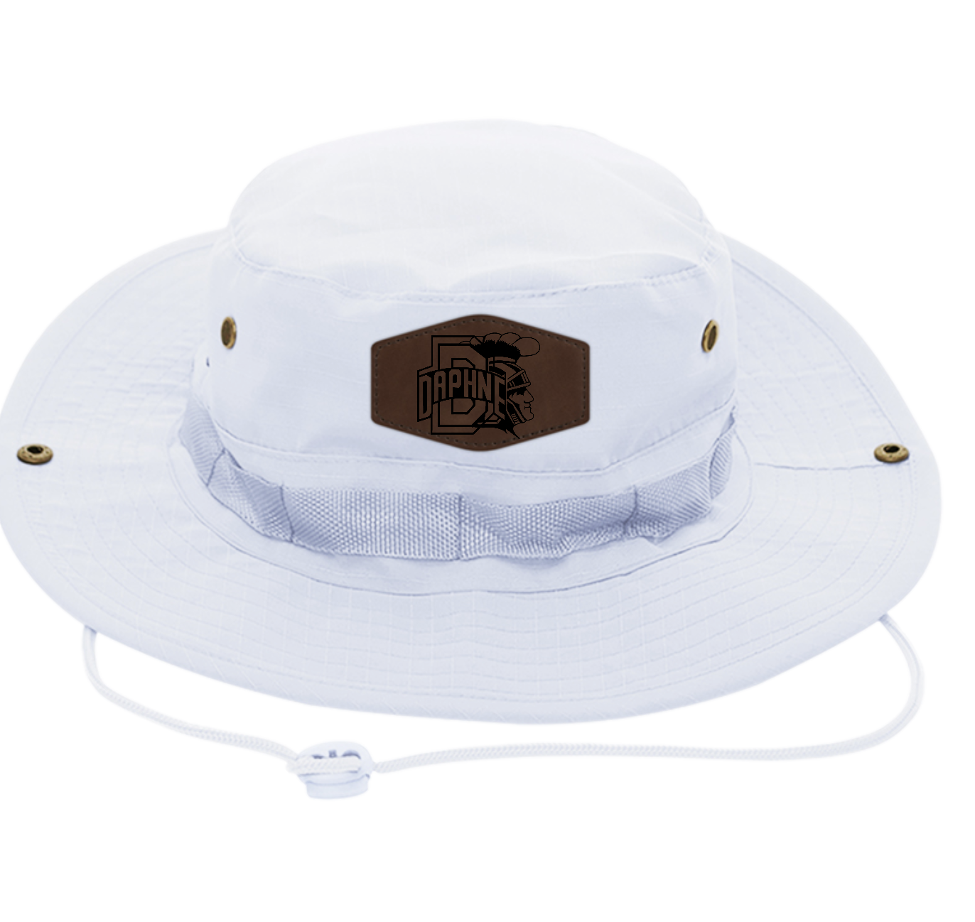 Daphne WHITE LEATHER PATCH Bucket Hat (SIZE: L)
