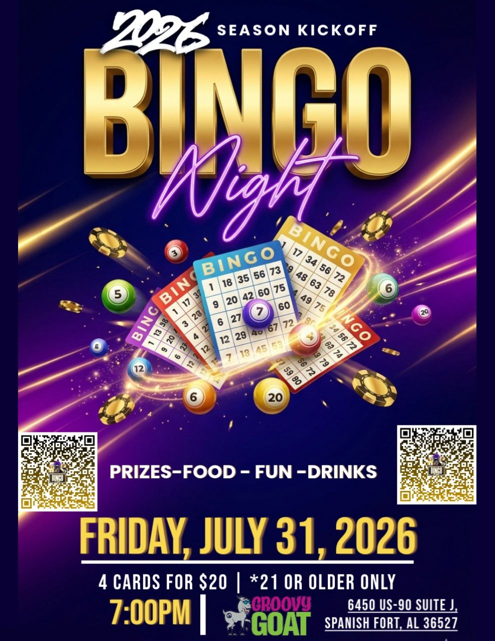 SEASON KICKOFF BINGO NIGHT (7-31-26)