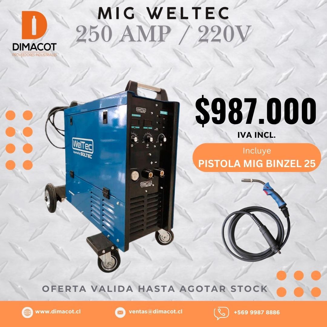 MAQUINA MIG WELTEC 250AMP/220V