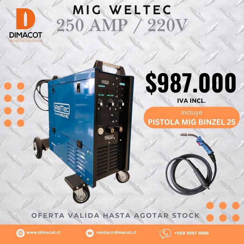 MAQUINA MIG WELTEC 250AMP/220V