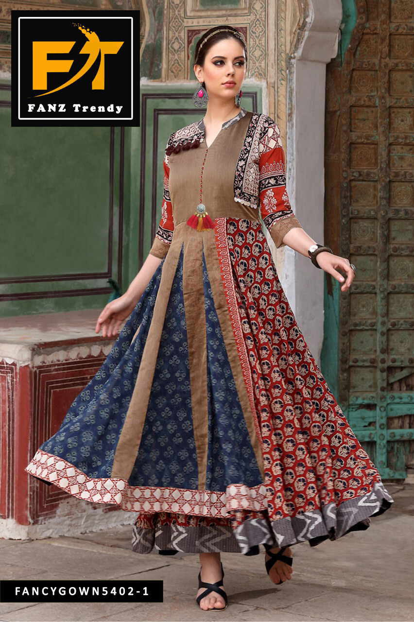 Solid Rayon Blend Stitched Anarkali Gown (Multicolour)