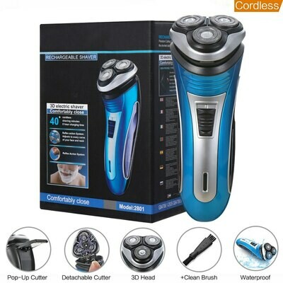 1Pc Men Fashion 3D Blue Head Rotating Triple Rechargeable Electric Beard Shaver Floating Rotary Razor Hair Removal Beauty Health