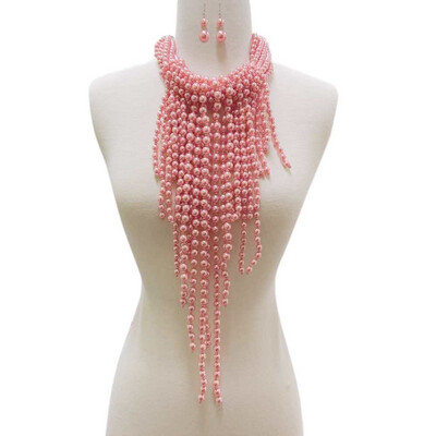 Pink Bib Pearl Necklace 