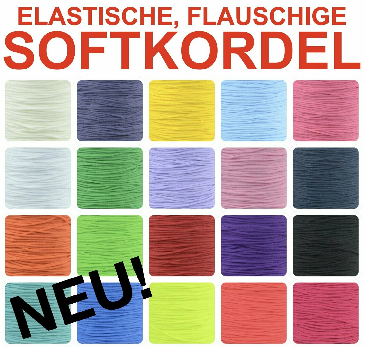 SOFTKORDEL Gummiband Gummikordel flauschig ca. 2mm für Masken Mundschutz farbig