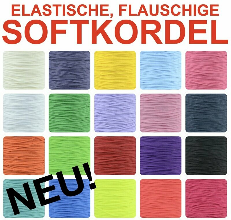 SOFTKORDEL Gummiband Gummikordel flauschig ca. 2mm für Masken Mundschutz farbig