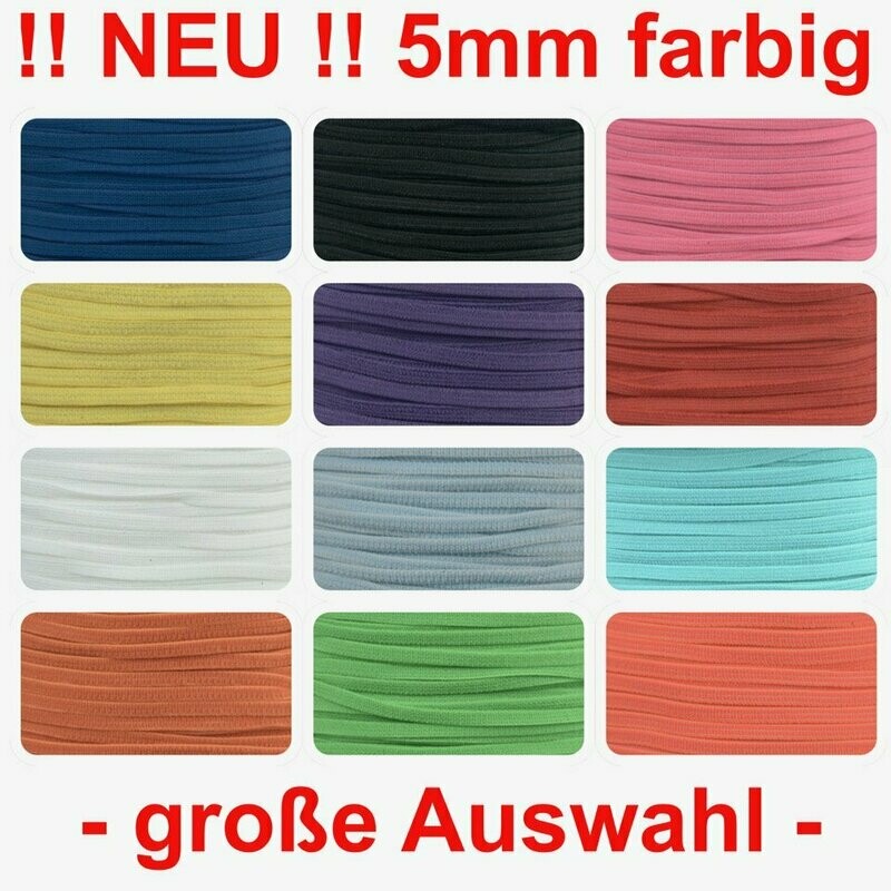 5 mm farbiges Gummiband Gummilitze besonders weich für Masken