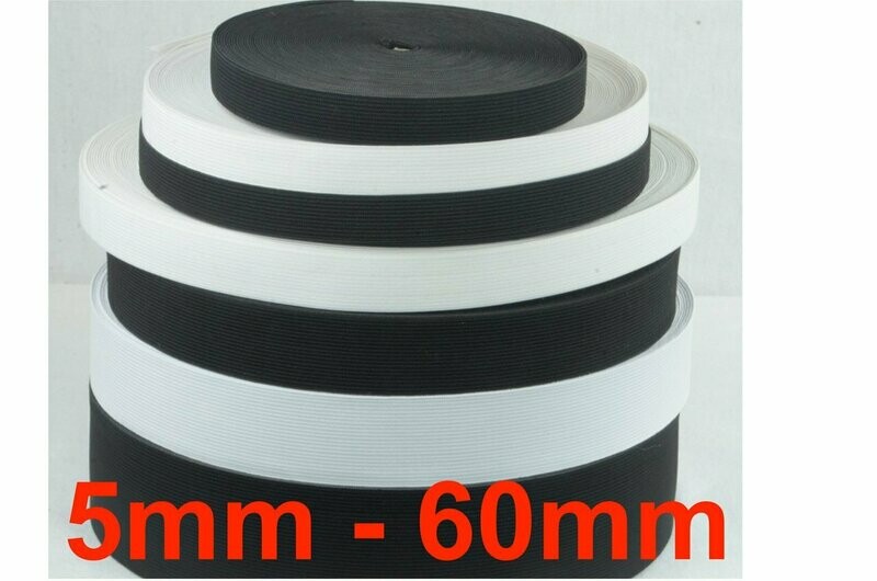 Gummiband, Gummilitze, Wäschegummi, Hosengummi, 5-60 mm, weiß u. schwarz