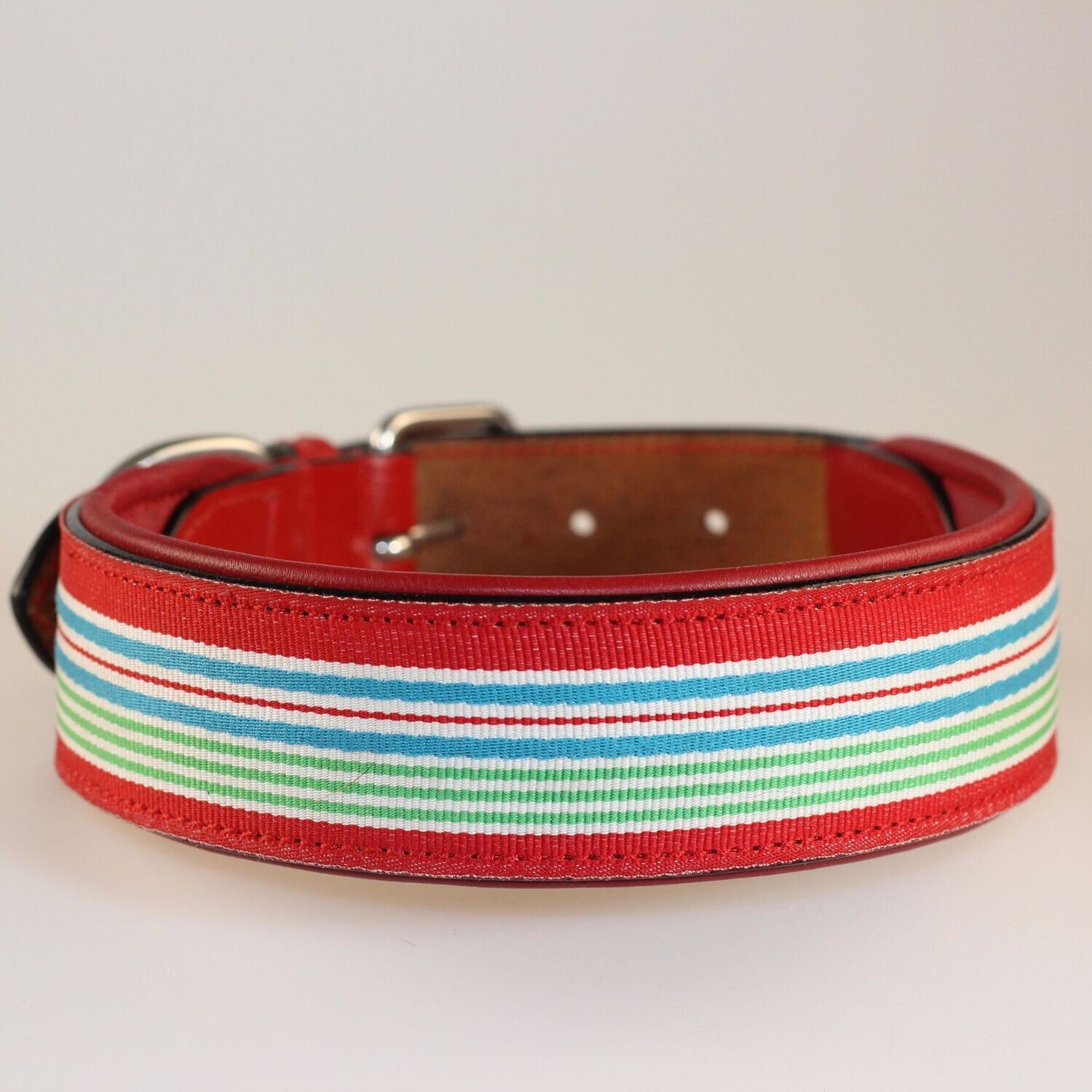 Leder Halsband HAPPY STRIPED  ROT - SALE