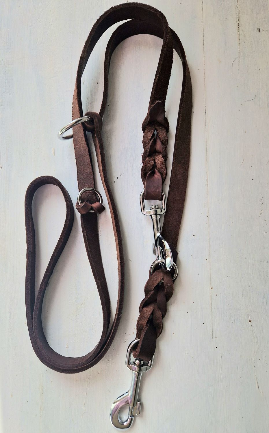 Fettleder Leine DUNKEL BRAUN mit verchromten Beschlägen 18 mm