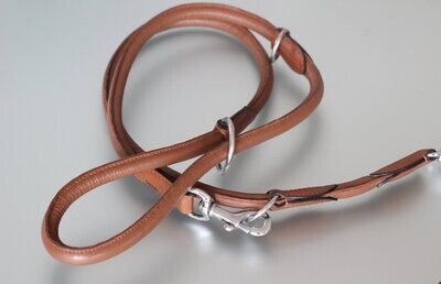 Lederleine COGNAC mit EDELSTAHL Beschlägen rundgenäht 2 meter Lederleine COGNAC mit EDELSTAHL Beschlägen rundgenäht 2 meter