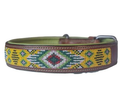 ? Exklusives Lederhalsband mit Azteken-Muster | Handarbeit   YELLOW AZTEK