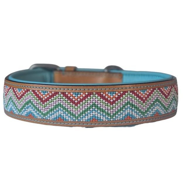 Leder Halsband  ZICZAC Türkis