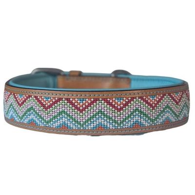 Leder Halsband  ZICZAC Türkis
