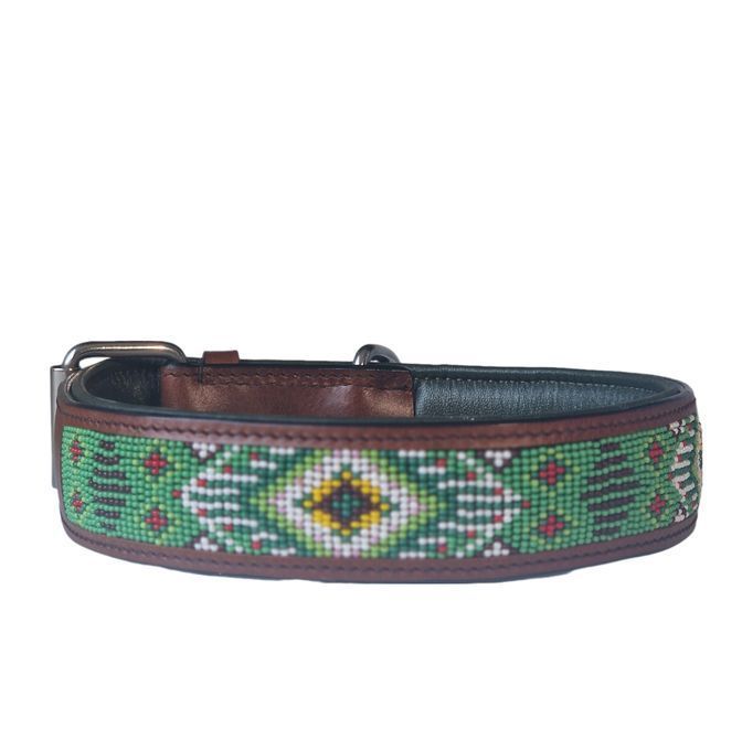 ? Exklusives Lederhalsband mit Azteken-Muster | Handarbeit Leder    GREEN AZTEK