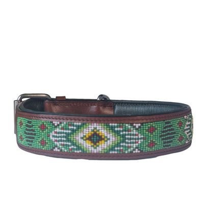 ? Exklusives Lederhalsband mit Azteken-Muster | Handarbeit Leder    GREEN AZTEK
